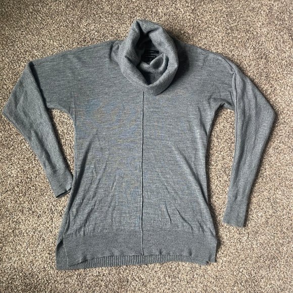 Tahari 100% Extrafine Merino Wool Cowl Neck Tunic Sweater, Size Small, Grey - Picture 2 of 8